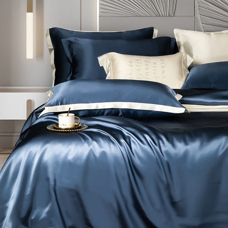 Premium Navy Blue Mulberry Silk Beddengoed Set