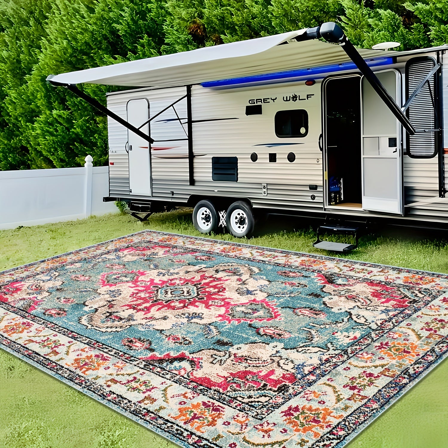 Vintage Boho Bloementapijt - Perfect Voor Terras, Tuin en Zwembadrand, Vlekbestendig en Wasbaar