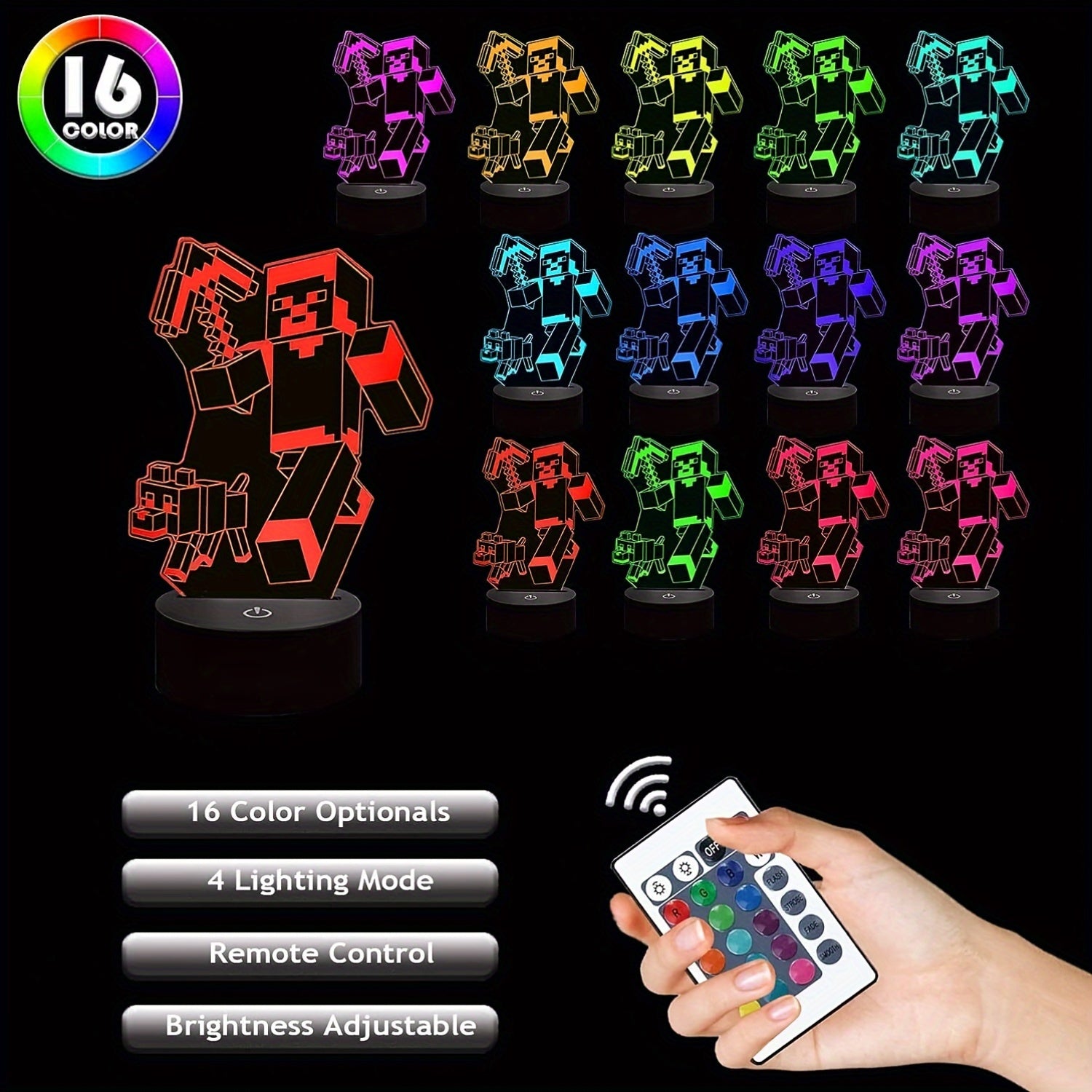 IlluGlow - 3D Nachtlamp met 16 Kleuren en Afstandsbediening, USB-Voeding