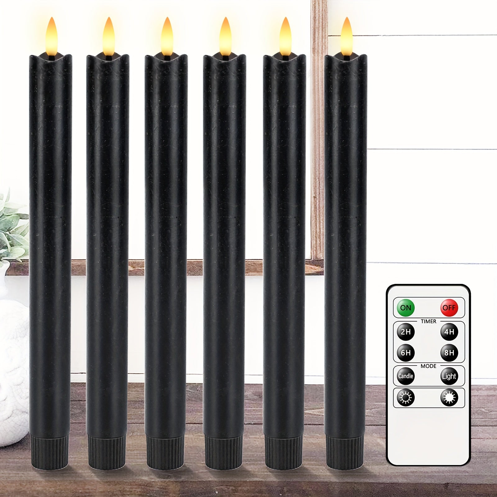 6 stuks Zwarte Flameless Kaarsen met Afstandsbediening – Realistische LED Kegelkaarsen voor Tafeldecoratie en Feesten