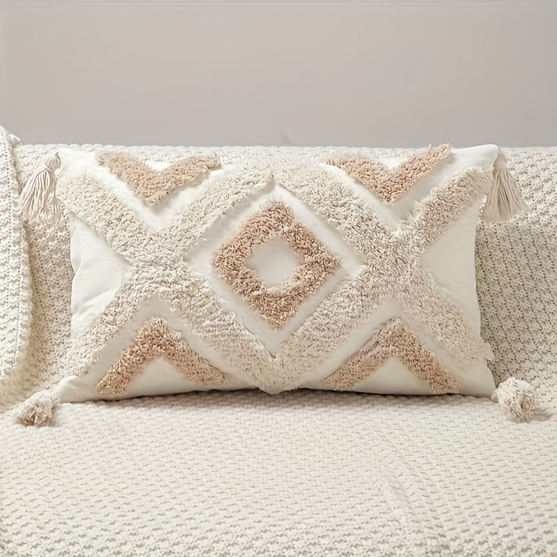 Boho Beige Kussenhoes met Kwastjes - Voor Bank en Bed (zonder vulling)