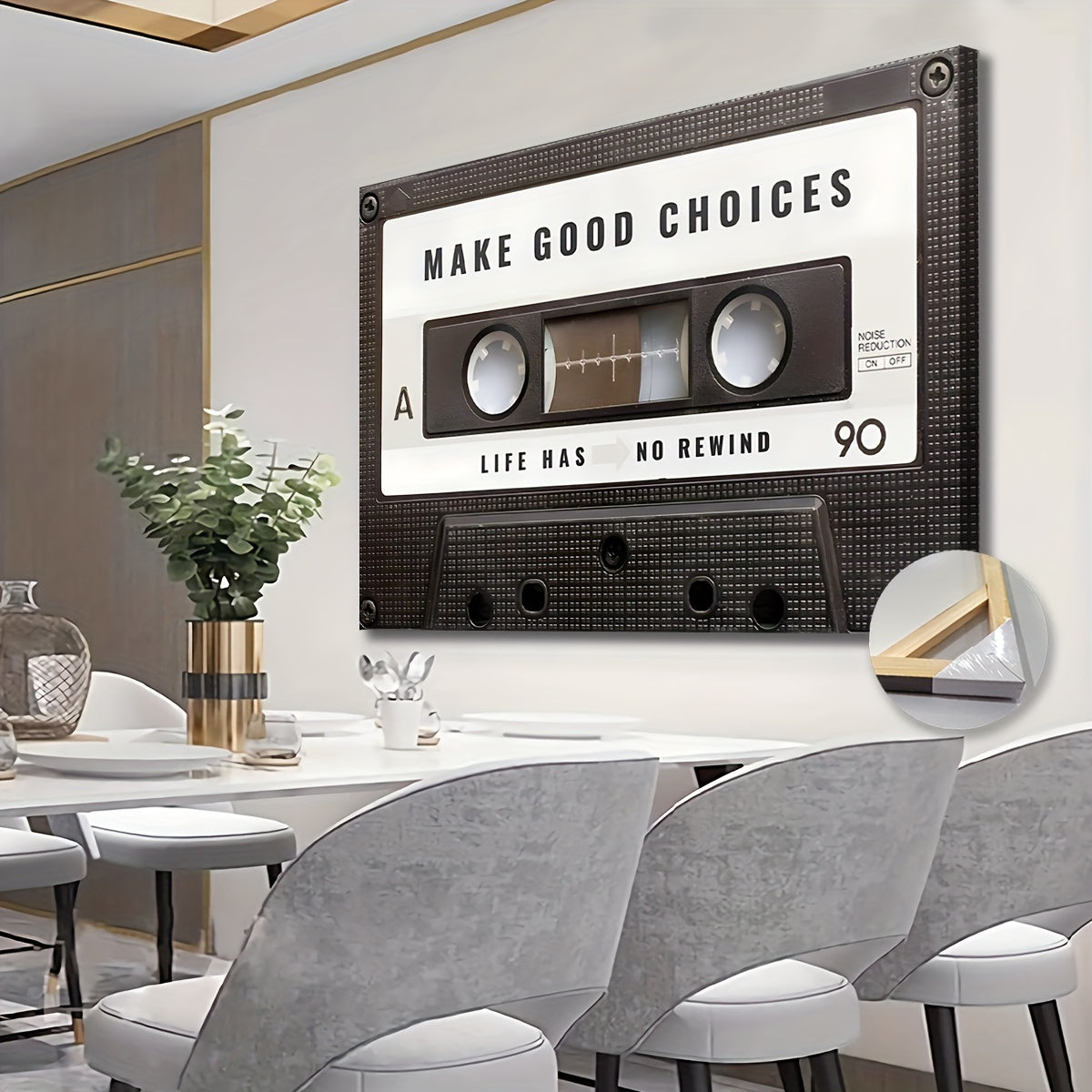 Extra Grote Retro Cassette Tape Canvas - Inspirerende Quote, Klaar om op te Hangen, Perfect voor Woonkamer & Kantoor