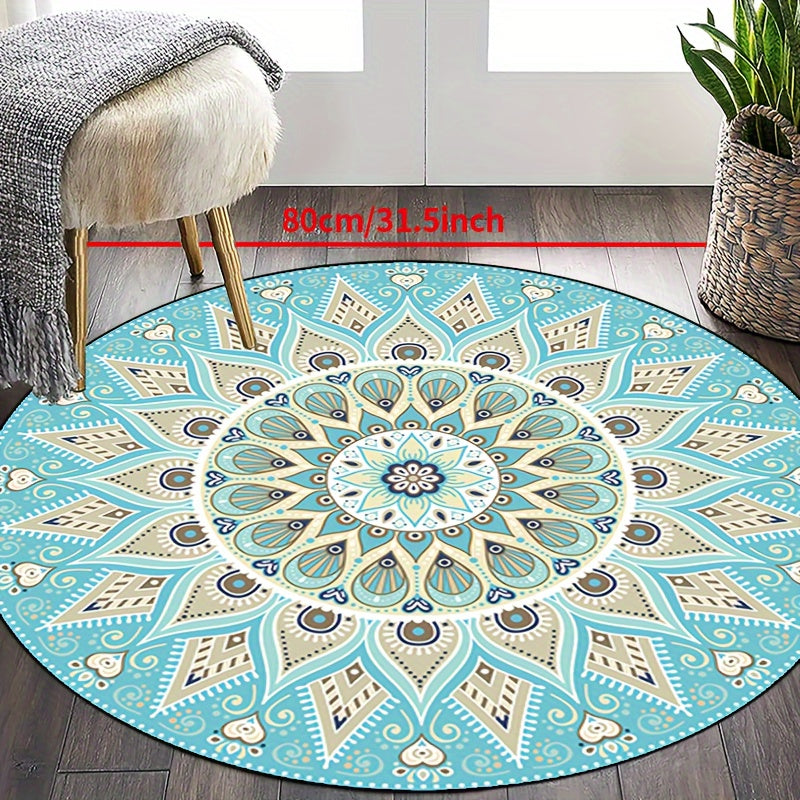 Machine Wasbare Mandala Vloerkleed - Ronde Antislip Mat voor Woonkamer, Slaapkamer, Veranda - Polyester