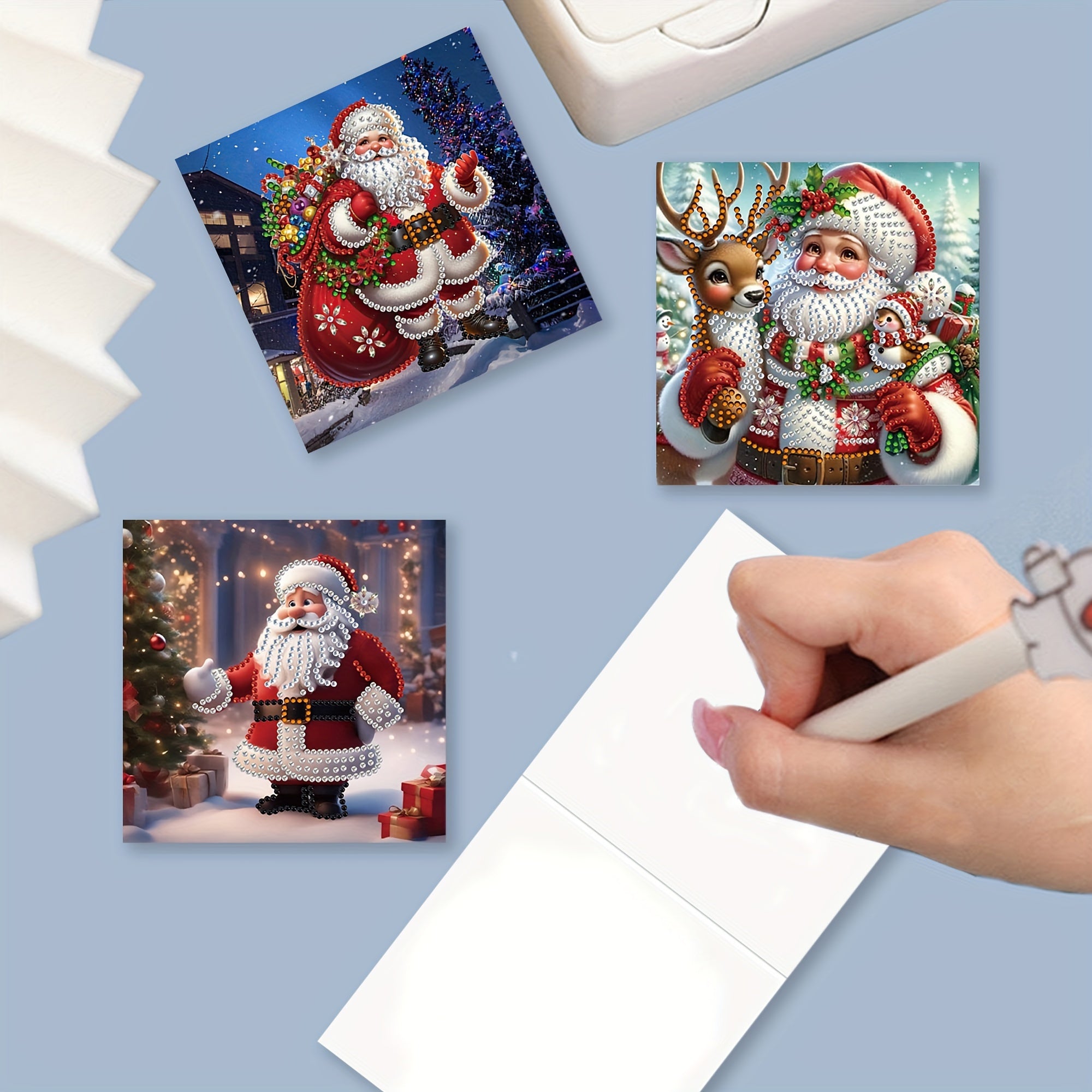 12pcs Diamond Painting Kit - Santa Claus Kerstgroetkaarten met Unieke Ontwerpen, Perfect om Warme Wensen te Sturen naar Familie en Vrienden