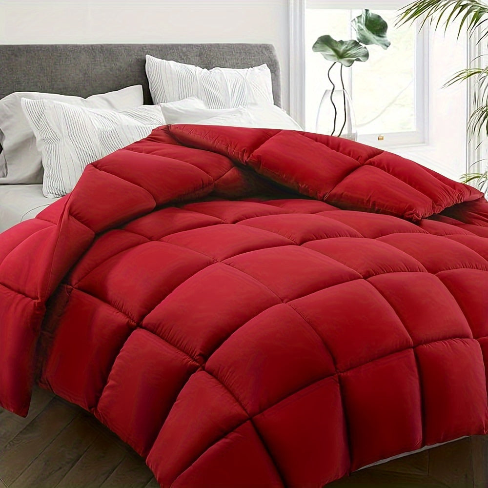 1pc Effen Kleur Vierkant Dekbed, Ultralicht Warmte Polyester Bedsprei Voor Alle Seizoenen, Zacht Comfortabel Dekbed Voor Slaapkamer, Logeerkamer