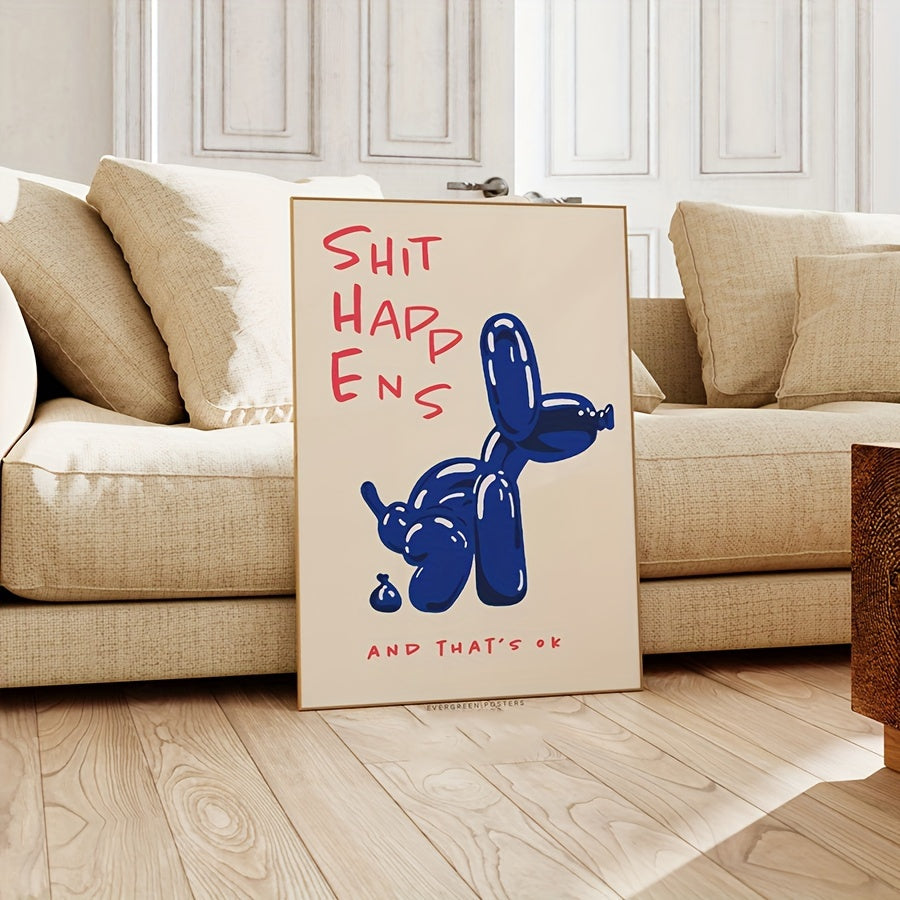 1 Stuk Frameloze Moderne Canvas Poster - Inspirerende Blauwe & Rode Typografie, Ballon Hond Prints Wanddecoratie