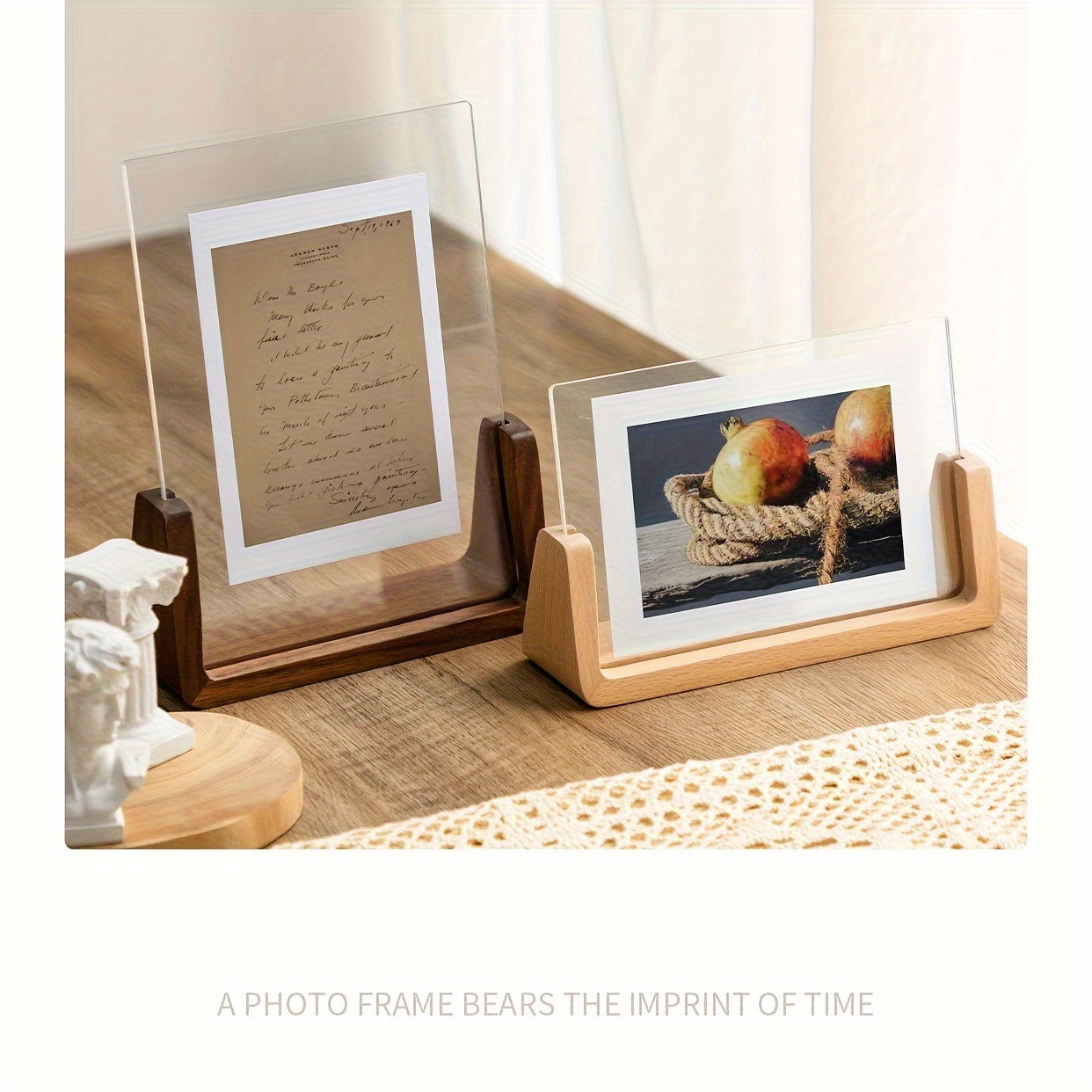 Chic 6-Inch U-vormige Acryl & Massief Houten Fotolijst - Veelzijdige Horizontale of Verticale Weergave, Perfect voor Thuisdecoratie en Cadeaus