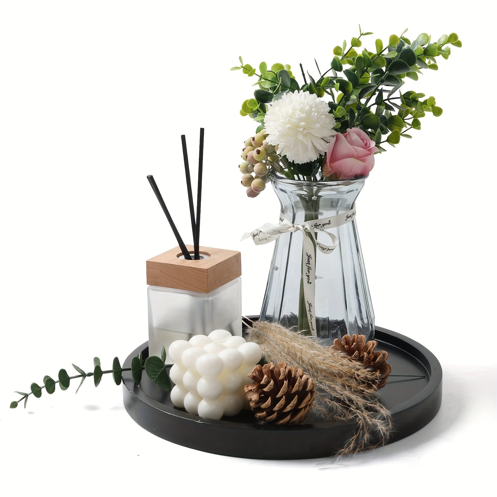 BohoTray - Ronde Houten Decoratieve Schaal | Voor Kaarsen, Parfum & Koffietafel