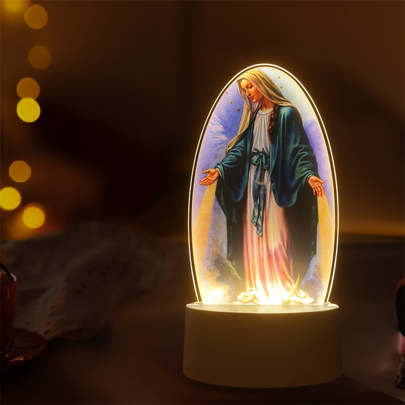 SacredGlow - Maagd Maria Nachtlampje met LED Acryl Frame, USB-Voeding