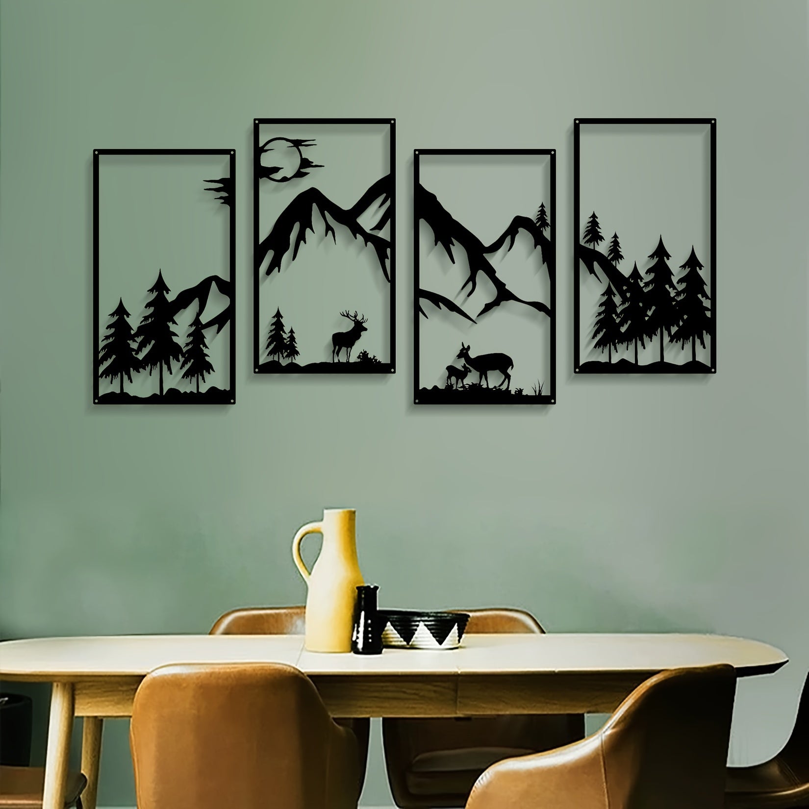 Mountain View Metaal Wanddecor - 4-delig Zwart Abstract Design