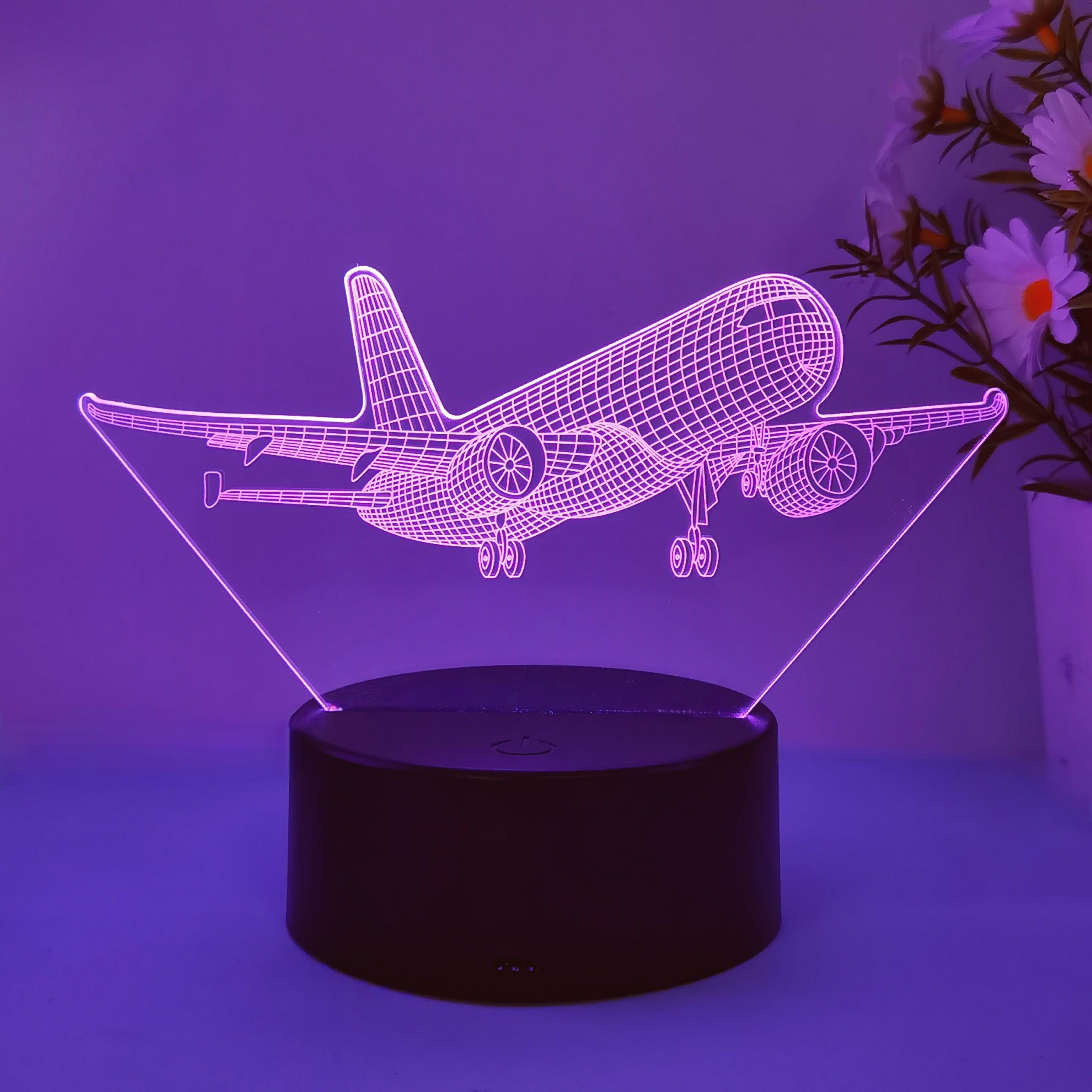 SkyGlow - 3D Vliegtuig Acryl Nachtlampje met USB, LED Tafellamp