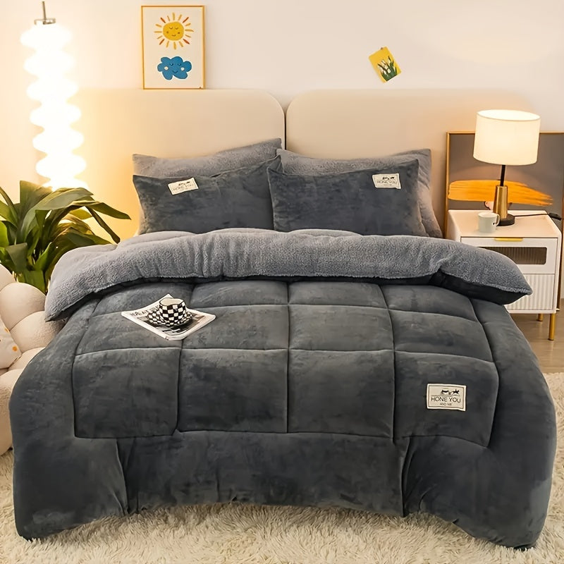 1pc Luxe Fluffy Dekbed, Hedendaagse Stijl, Extra Dik Pluche Herfst-Winter Beddengoed, Antistatisch, Lichtgewicht maar Warm