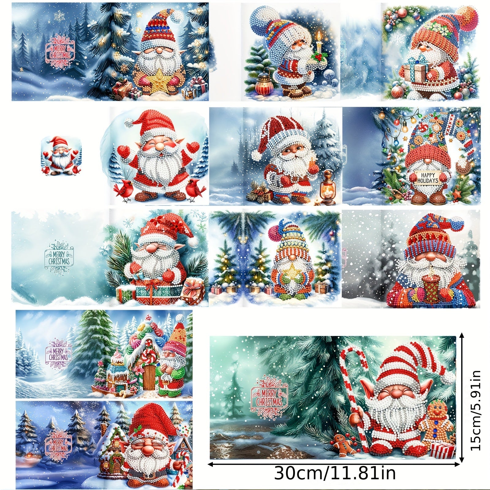 12pcs DIY 5D Diamond Painting Christmas Greeting Cards with Envelopes - Handgemaakt, Exquisite Cartoon Santa Ontwerpen voor Familie en Vrienden