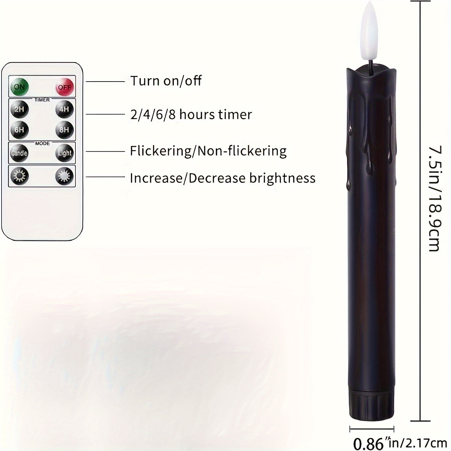 6pcs Flameless Flickering Kaarsen - LED Kaarsen met Afstandsbediening, Batterij Gevoed, Warm Licht, Zwarte Kandelaars