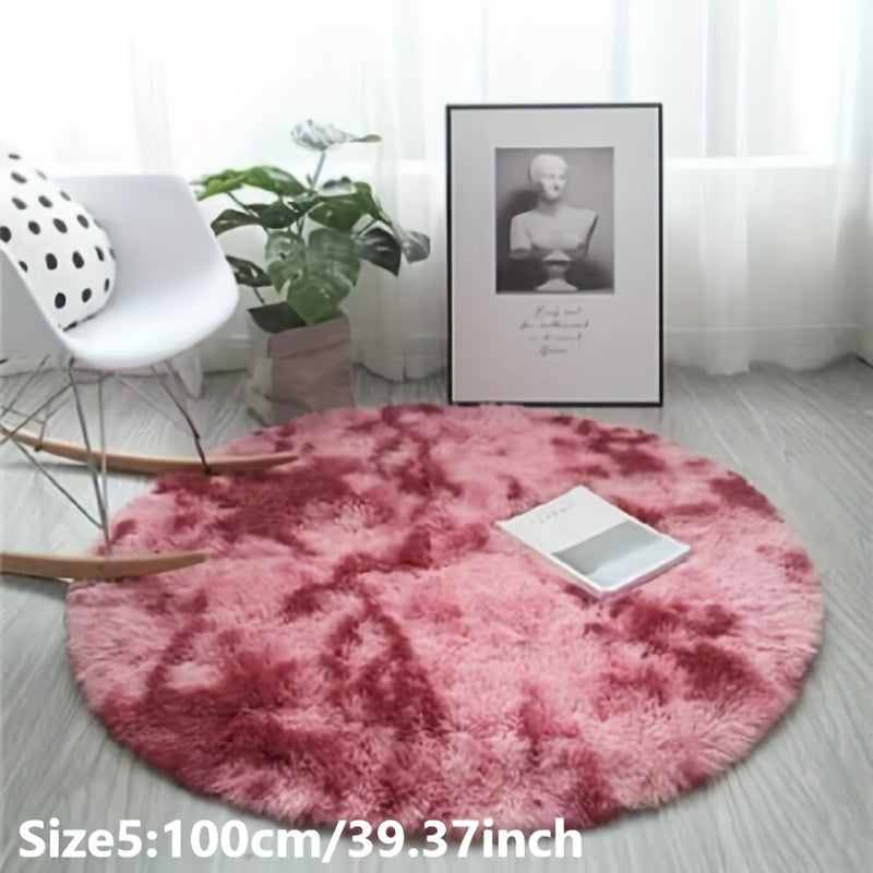 1pc Tie-dye Pluchen Ronde Vloerkleed - Zachte en Warme Decoratieve Mat voor Woonkamer, Slaapkamer en Yoga