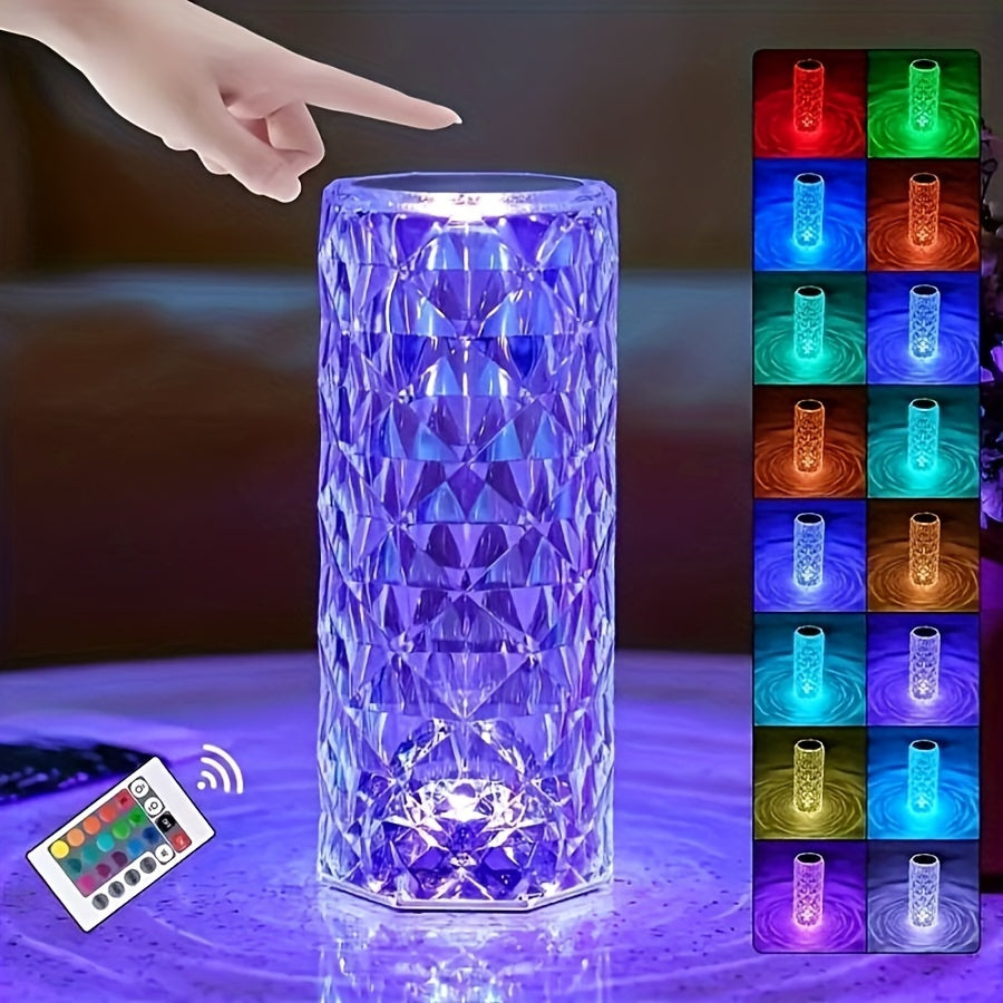 CrystalBloom - Verstelbare RGB Tafellamp met USB-oplaadbare Lithium Batterij en Bloemenpatroon