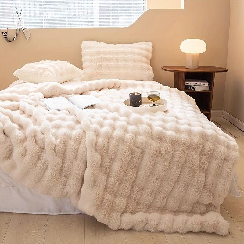 Luxe Bubble Fleece Deken – Imitatie Konijnenvacht, Dikke Sofa- en Kantoor Deken