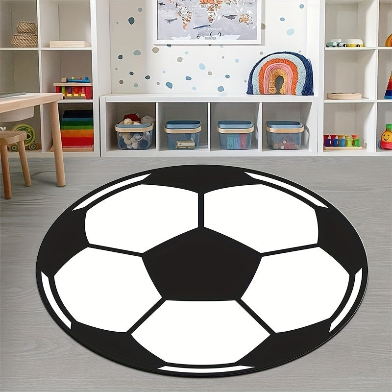 Voetbal Design Ronde Tapijt – Antislip, Machinewasbaar, Lichtgewicht Vloermat voor Woonkamer en Slaapkamer