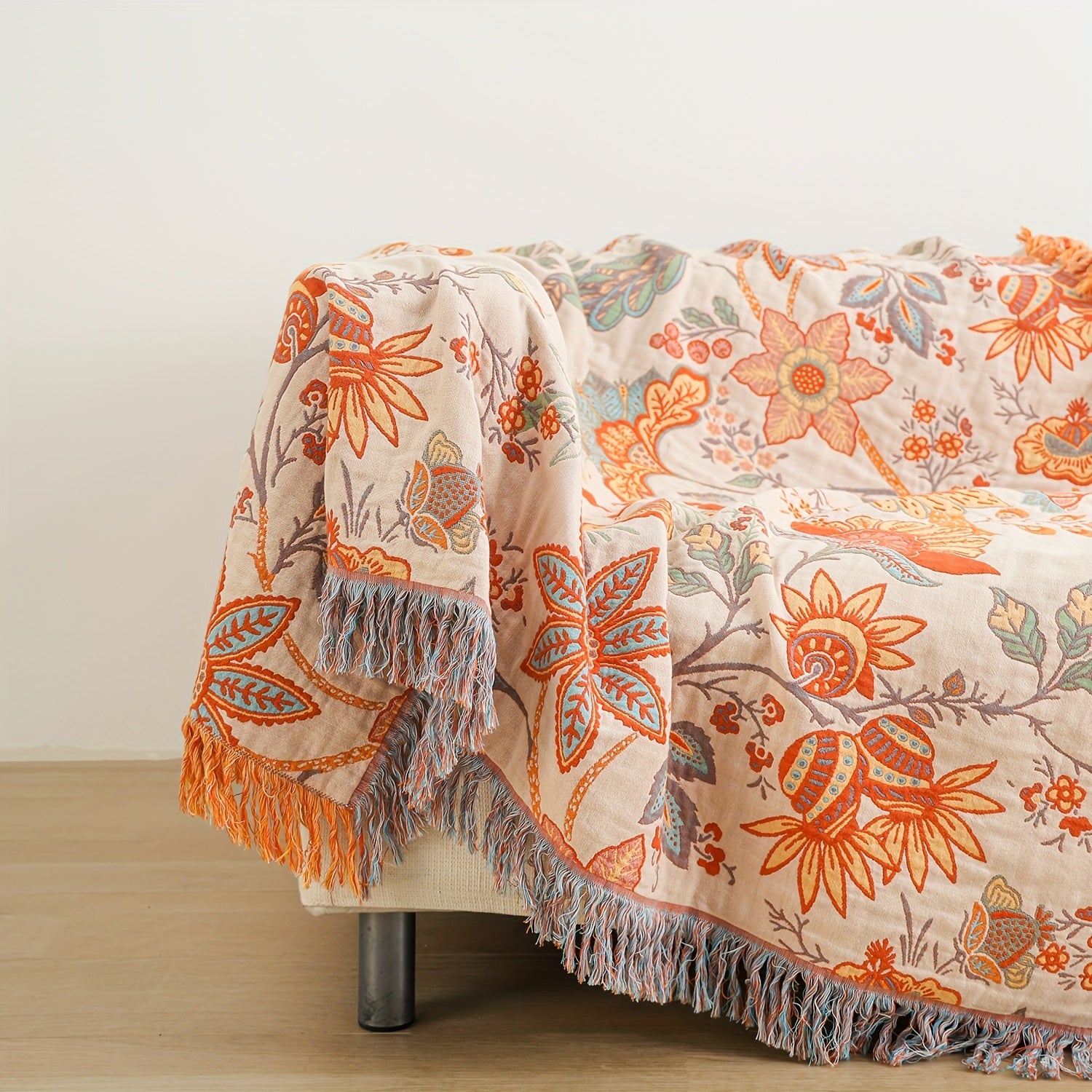 1pc Katoenen Geborduurde Kwastendeken Boheemse Stijl Bloemenpatroon Nap Cover Quilt Sofa Deken Laken