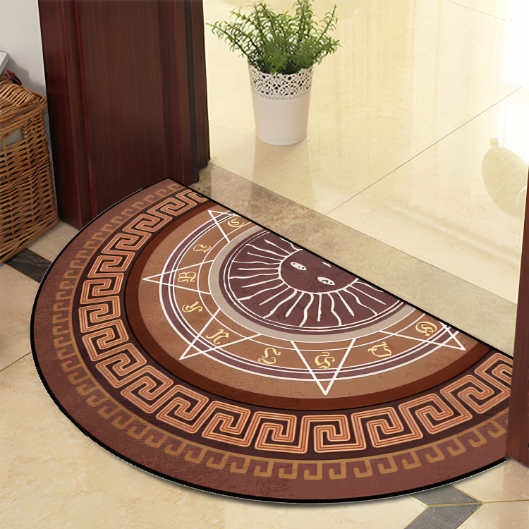 Mandala Bloeiend Ronde Tapijt met Zwarte Lijnen – Dikke, Antislip Polyester Mat voor Binnen/Buiten, Perfect voor Slaapkamer, Hal en Woondecoratie – Machinewasbaar