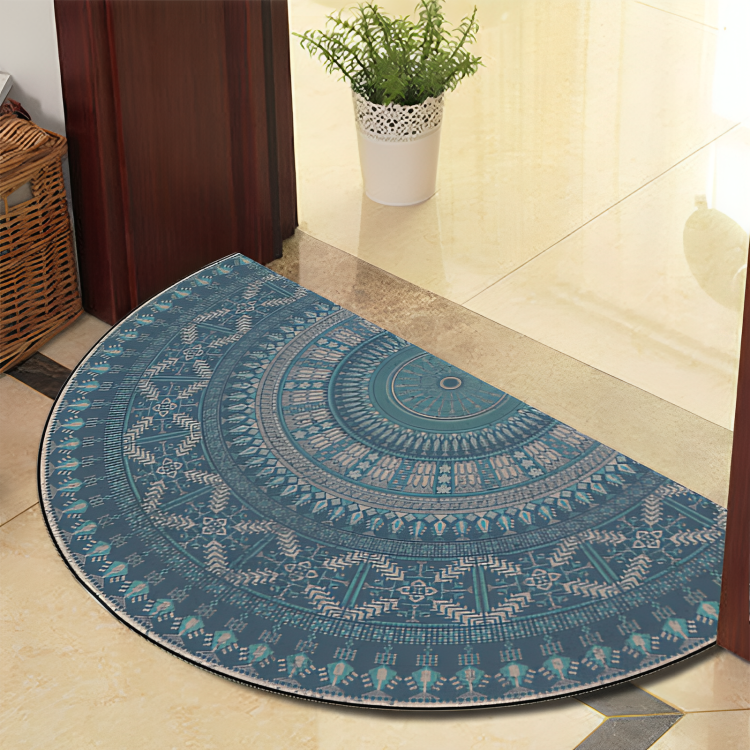 Mandala Bloeiend Ronde Tapijt met Zwarte Lijnen – Dikke, Antislip Polyester Mat voor Binnen/Buiten, Perfect voor Slaapkamer, Hal en Woondecoratie – Machinewasbaar