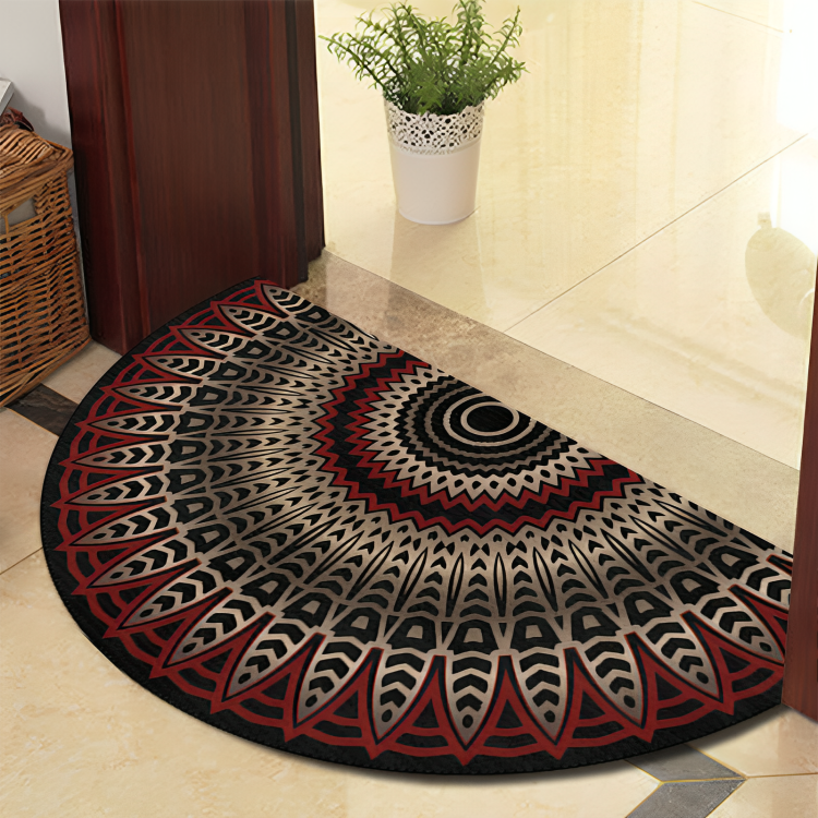 Mandala Bloeiend Ronde Tapijt met Zwarte Lijnen – Dikke, Antislip Polyester Mat voor Binnen/Buiten, Perfect voor Slaapkamer, Hal en Woondecoratie – Machinewasbaar