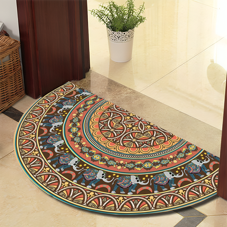 Mandala Bloeiend Ronde Tapijt met Zwarte Lijnen – Dikke, Antislip Polyester Mat voor Binnen/Buiten, Perfect voor Slaapkamer, Hal en Woondecoratie – Machinewasbaar